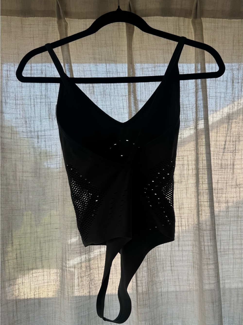 ALO Yoga Olive Green Perforated Bodysuit with Cross-Back Straps - Picture 8 of 8